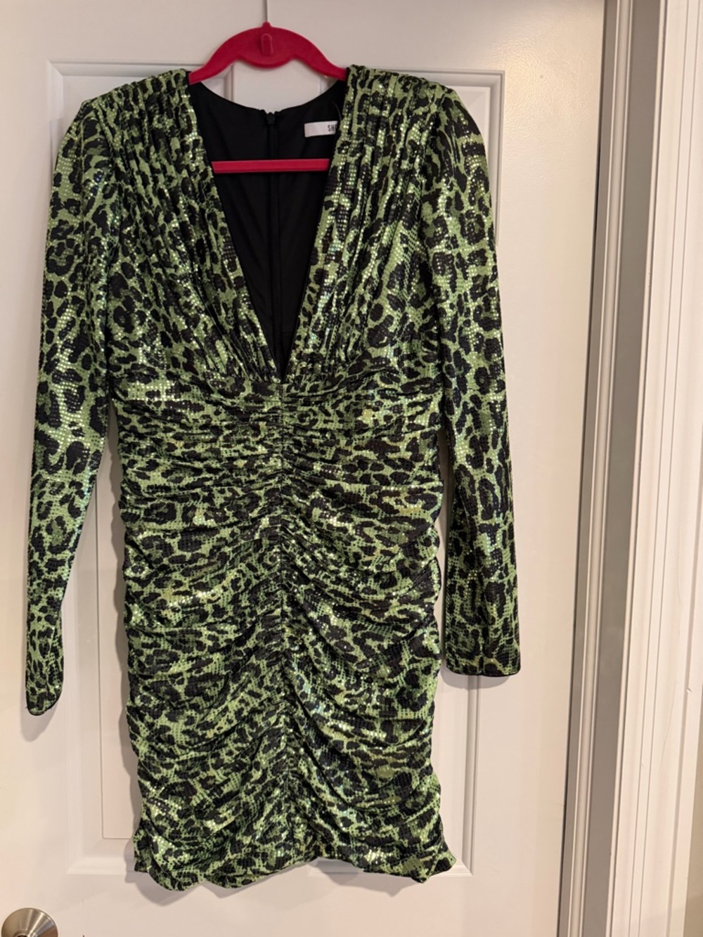 Tadashi Shoji Green and Black Sequin Leopard Mini Dress